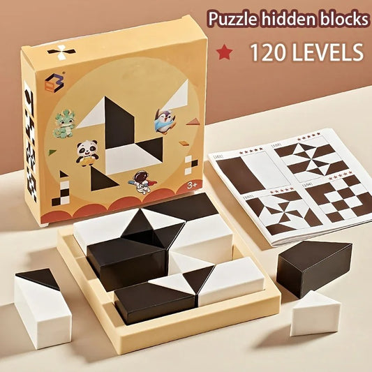 Tangram Blocs de Puzzle en Bois Blanc et Noir, jeu éducatif