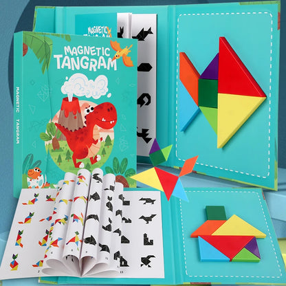 Tangram, Puzzle Magnétique en Bois pour Enfants jeu logique