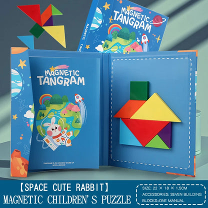 Tangram, Puzzle Magnétique en Bois pour Enfants, livret formes-spatiales