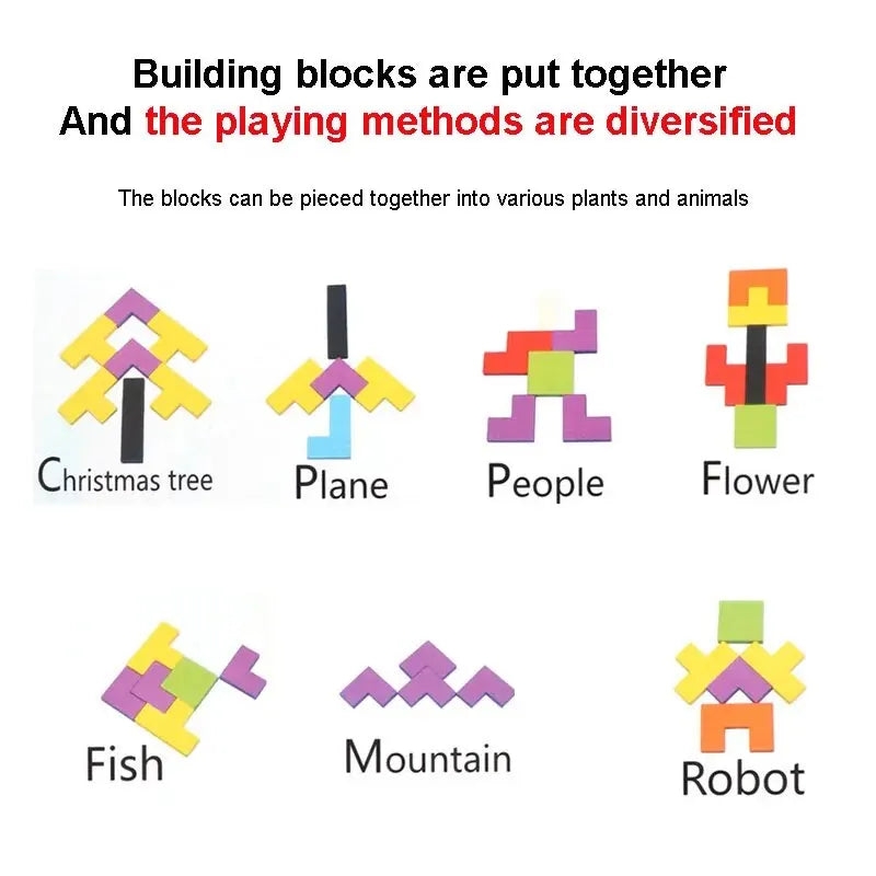 Tangram, Puzzle Tetris en Bois, différentes méthodes divertissement.