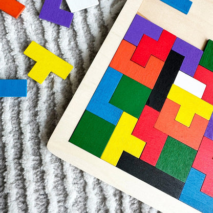 Tangram, Puzzle Tetris en Bois, jeu de mémoire visuelle.