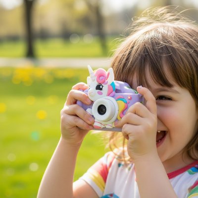 Appareil photo pour enfant, caméra jouet double objectif zoom 8x 32 Go 
