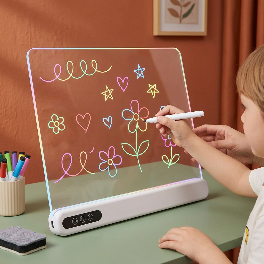 ardoise à dessin LED effaçable avec marqueurs pour enfants