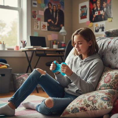 Balle anti stress, cube NeeDoh géant bleu