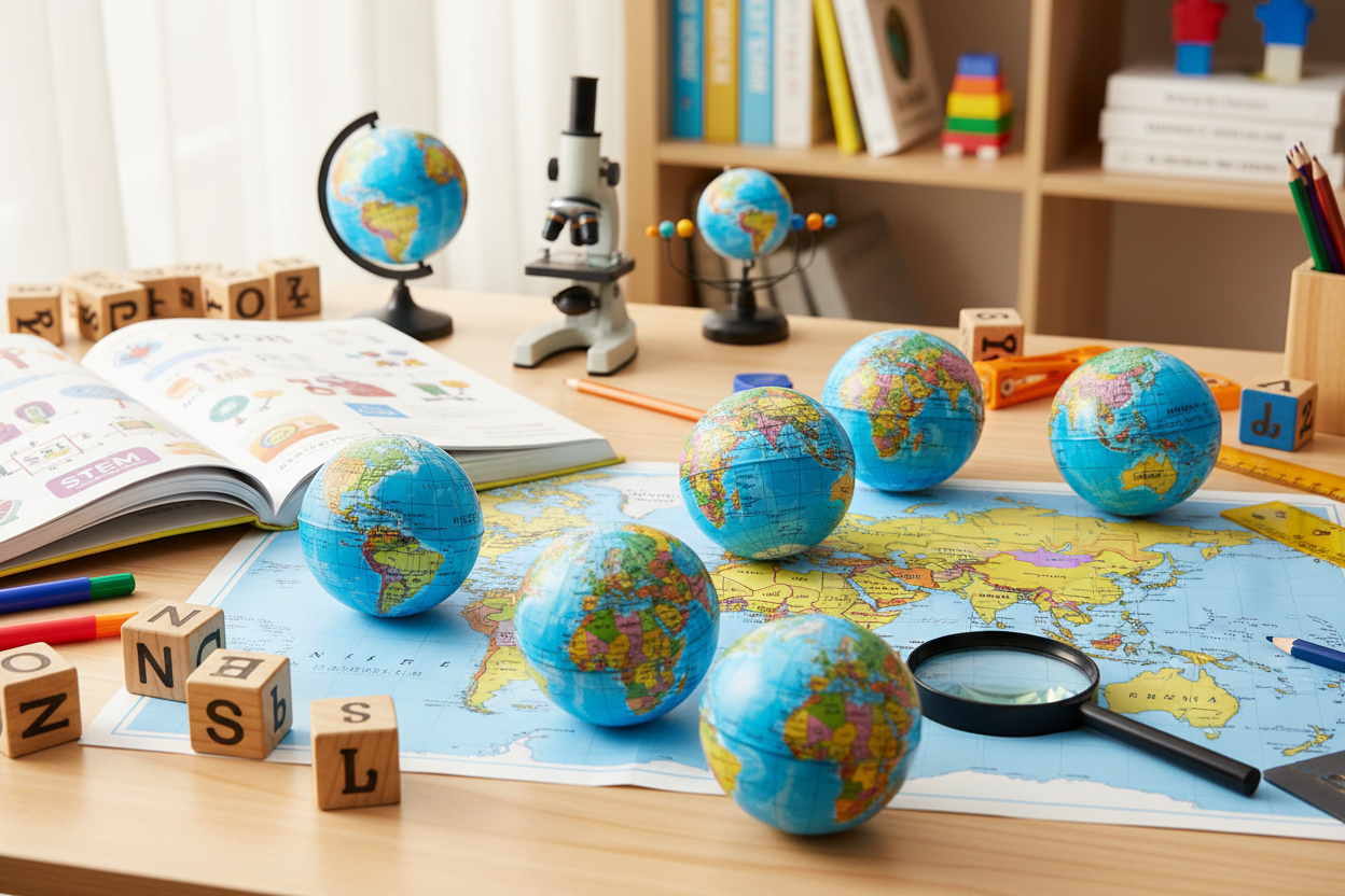 Balles globe sur bureau d'apprentissage