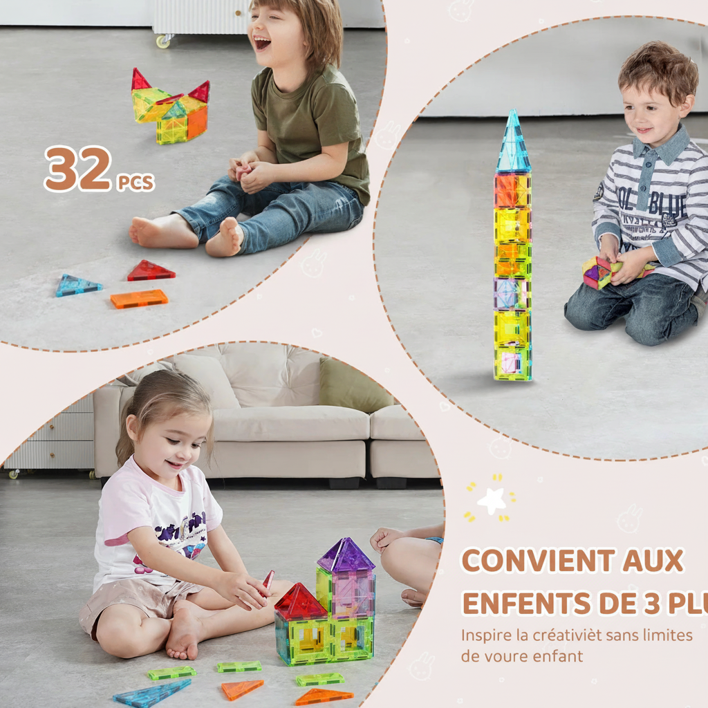 Blocs magnétiques 3D - Convient aux enfants 3 ans et plus