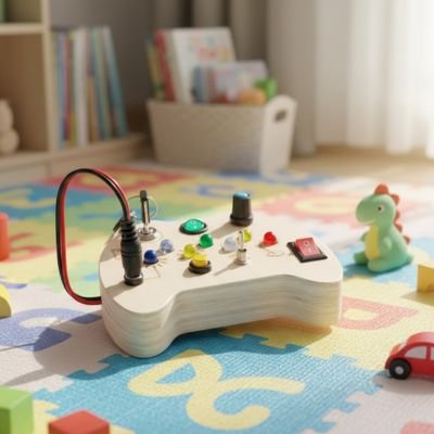 Busy board • jouet sensoriel bois avec interrupteurs et lumières pour motricité fine