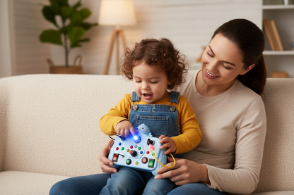 Parent enfant Busy Board LED bleu baleine complicité