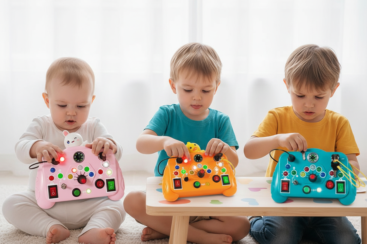 Trois enfants âges différents Busy Board LED progression