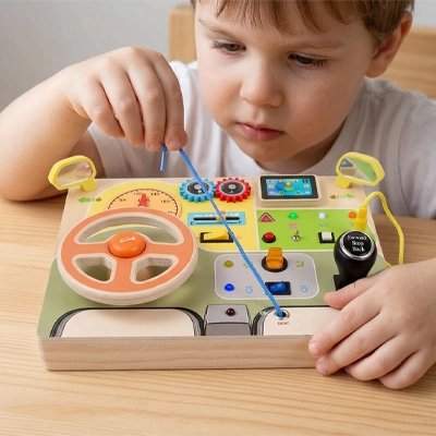 Busy board​ - tableau d'activités Montessori avec interrupteurs