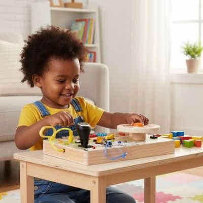 Busy board • tableau d’activités Montessori chiffres lettres et engrenages