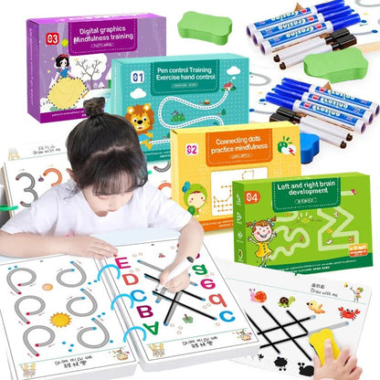 Cahier Réutilisable de Traçage Magique avec Stylo Effaçable - Jeu Éducatif Enfant