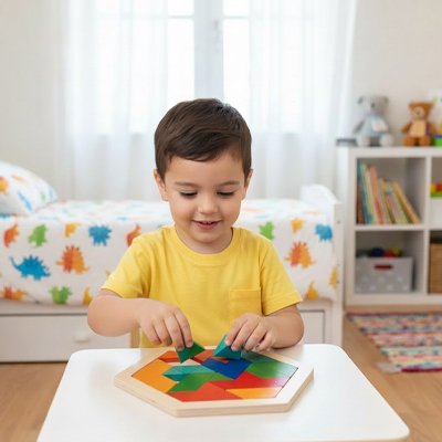 Casse tête en bois​, tangram 3D 16 pièces