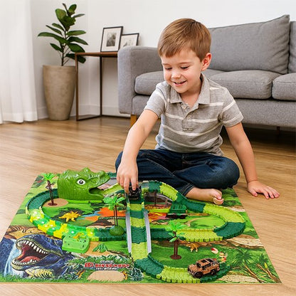 Circuit voiture enfant  avec dinosaures et obstacles