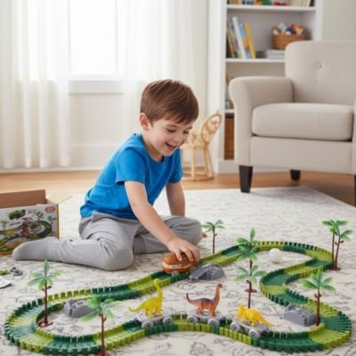 Circuit voiture enfant cadeau anniversaire Noël garçon fille circuit dinos lumineux