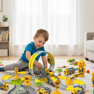 Circuit voiture enfant chantier piste flexible lumineuse