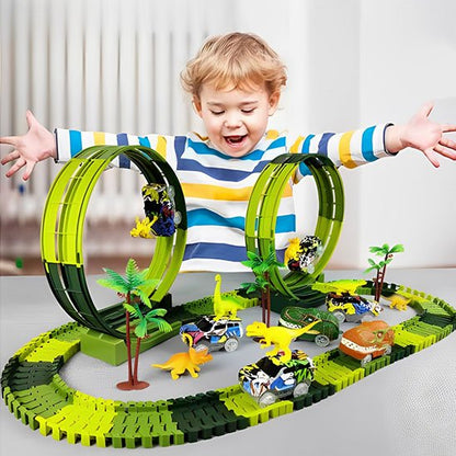 Circuit voiture enfant cmodulable voiture dinosaure 2 piles AAA
