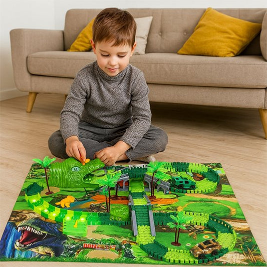 Circuit voiture enfant dinosaure piste flexible LED