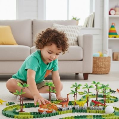 Circuit voiture enfant dinosaure piste flexible LED