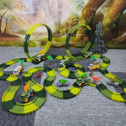 Circuit voiture enfant dinosaures ingénierie 190 pièces