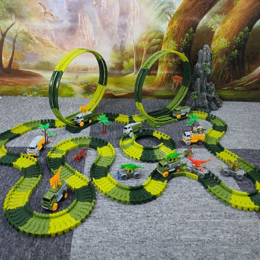 Circuit voiture enfant dinosaures ingénierie 190 pièces