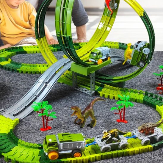 Circuit voiture enfant piste de course électrique rails flexibles avec ponts et tunnels