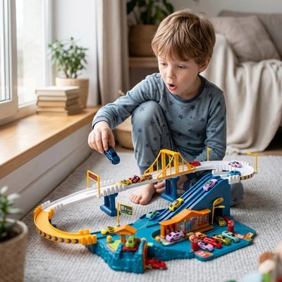 Circuit voiture enfant, piste en colimaçon gravité adhérence anti-dérapante