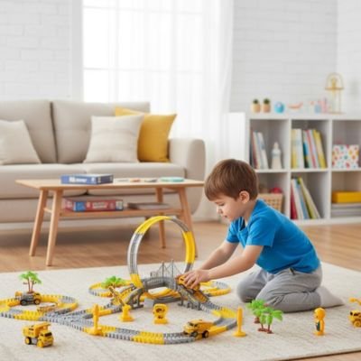 Circuit voiture enfant, piste modulable U Y 360 degrés avec ponts et accessoires