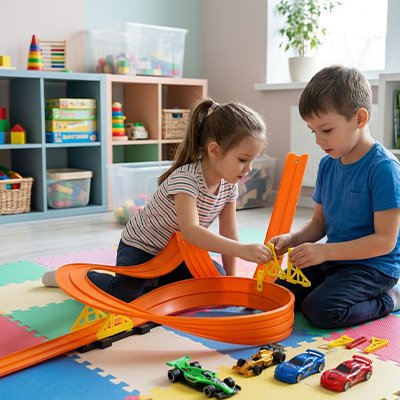 Circuit voiture enfant, toboggan de gravité avec looping et piste en U