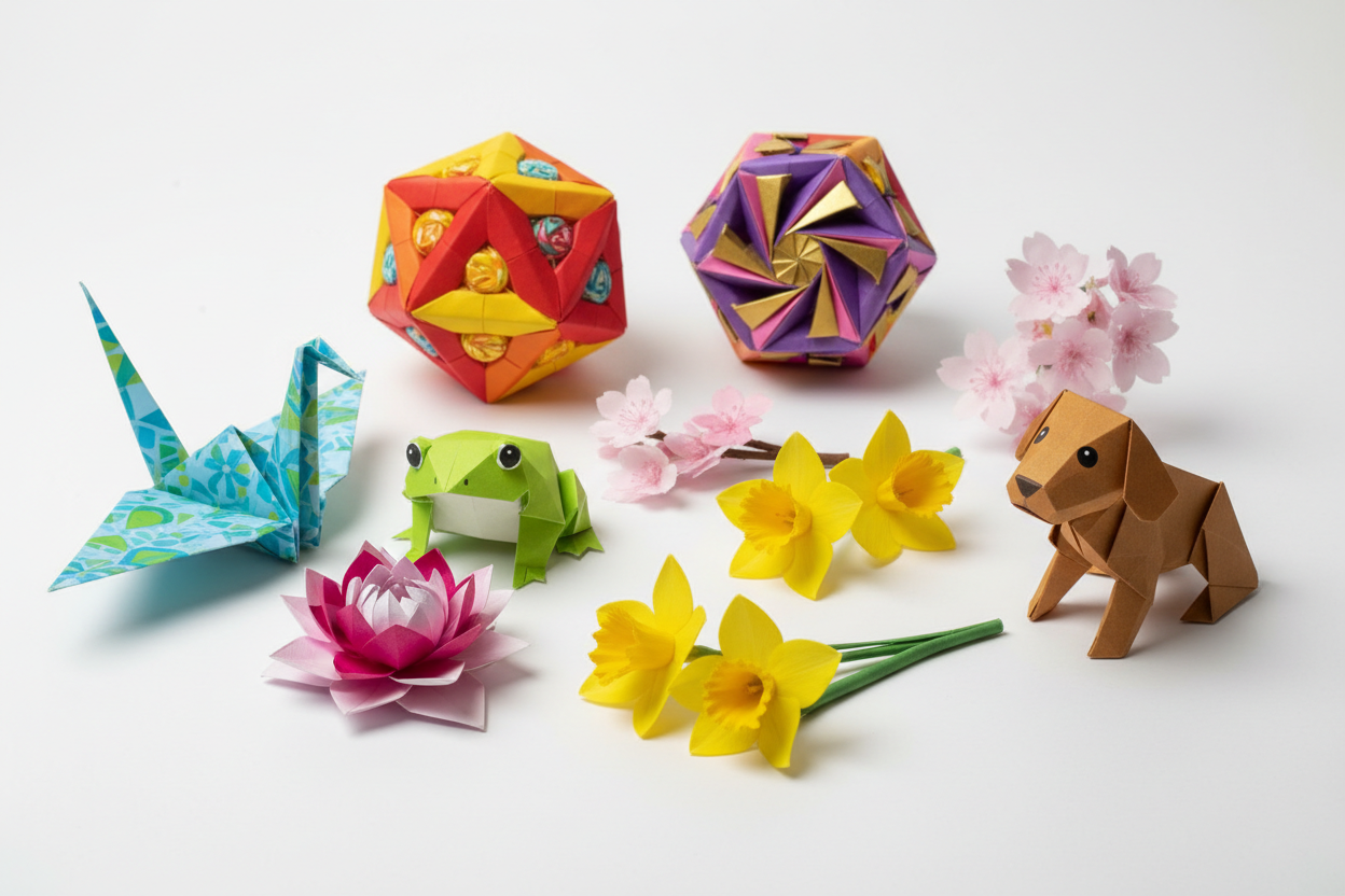 Créations origami colorées terminées