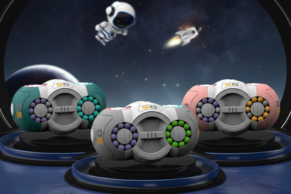 Trois variantes cube fidget anti-stress turquoise gris rose ensemble