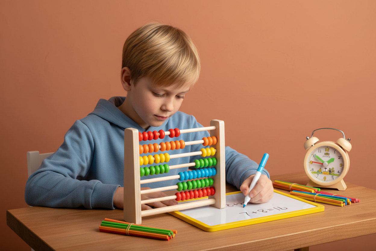 jeu de comptage tactile avec bâtonnets et cartes numérotées