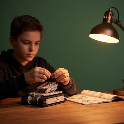 Enfant assemble Sci-Fi Mech Arm, l'ingénierie high-tech accessible aux passionnés