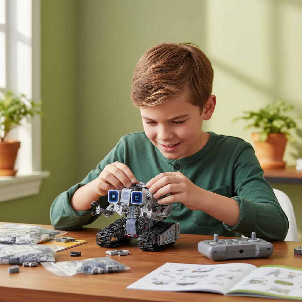 Enfant assemble robot STEM 