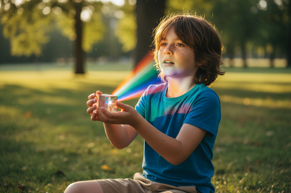 Enfant avec cube dichroïque au soleil