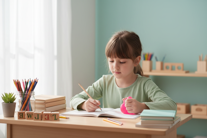 Enfant concentré avec balle anti-stress