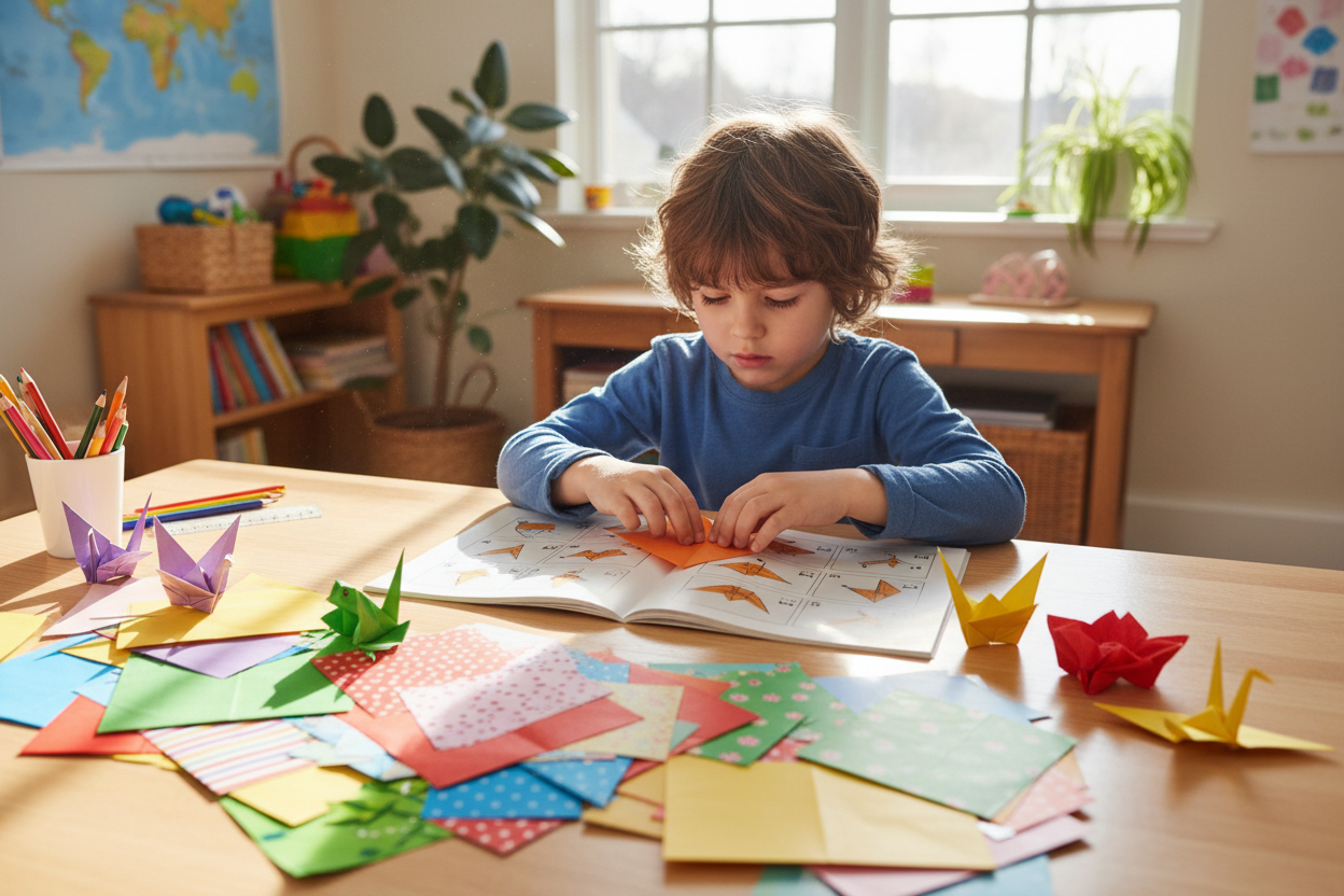Enfant concentré suivant les instructions
