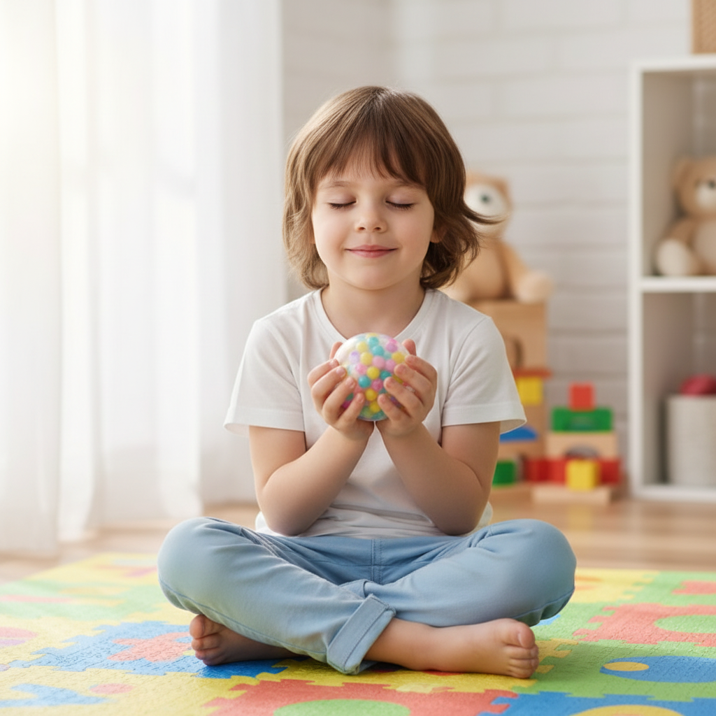 Enfant en méditation avec balle à billes