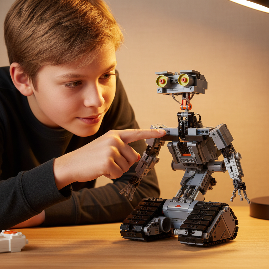 Enfant examine mécanismes, Robot motorisé rechargeable Johnny 5