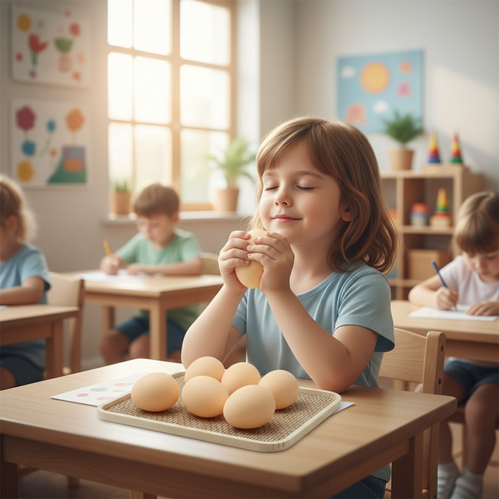 Enfant respirant avec balle œuf