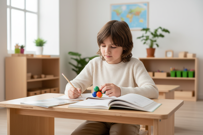 Enfant étudiant avec perles colorées
