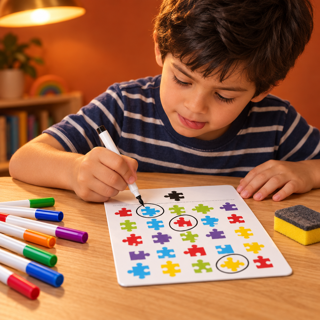 Garçon carte puzzle fond terracotta