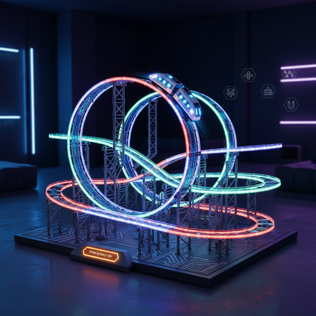 Circuit train magnétique anti-gravité 3D avec looping, piste rechargeable STEM enfant 6-12 ans