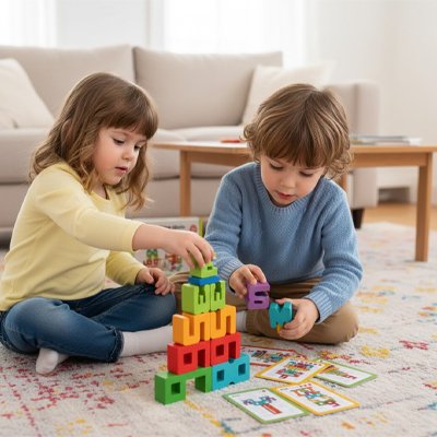 Jeu de construction bois,  Blocs de Chiffres Montessori, dextérité, précision gestuelle et coordination œil–main