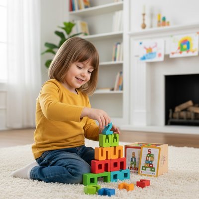 Jeu de construction bois,  Blocs de Chiffres Montessori, reconnaissance visuelle des chiffres 1–10 et la correspondance quantité–symbole 