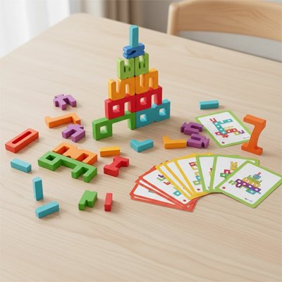 Jeu de construction bois, Blocs de Chiffres Montessori, créativité par des constructions libres et la reproduction de modèles  