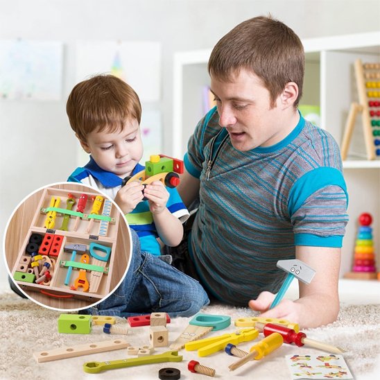 Jeu de construction, ensemble d'outils jouets éducatifs pour enfants boîte en bois