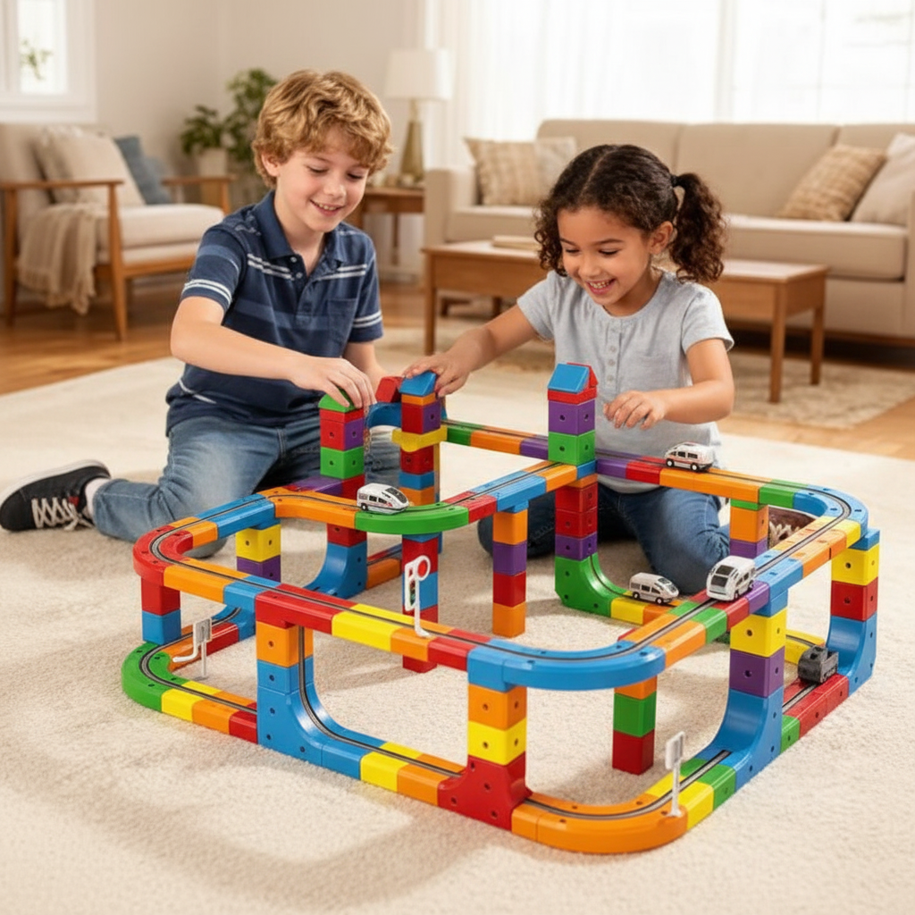Jeu de construction magnétique avec deux enfants