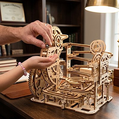 Jeu de construction • maquette en bois engrenages à assembler parent enfant
