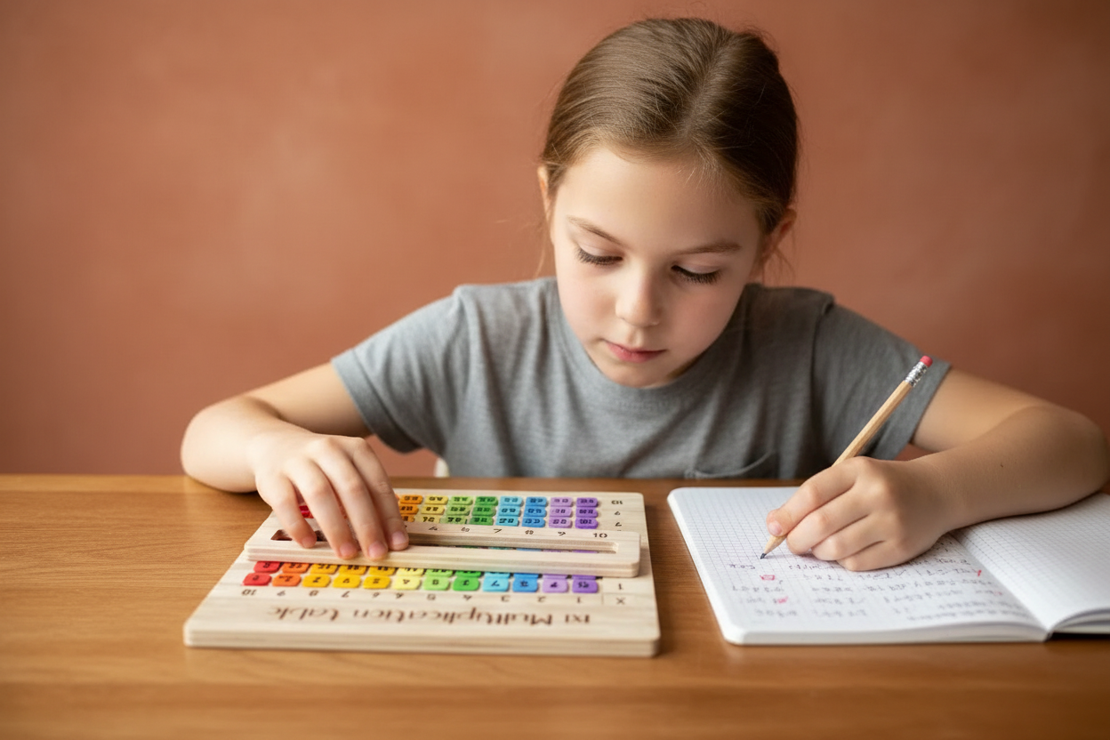 Grand enfant glissant la règle coulissante 